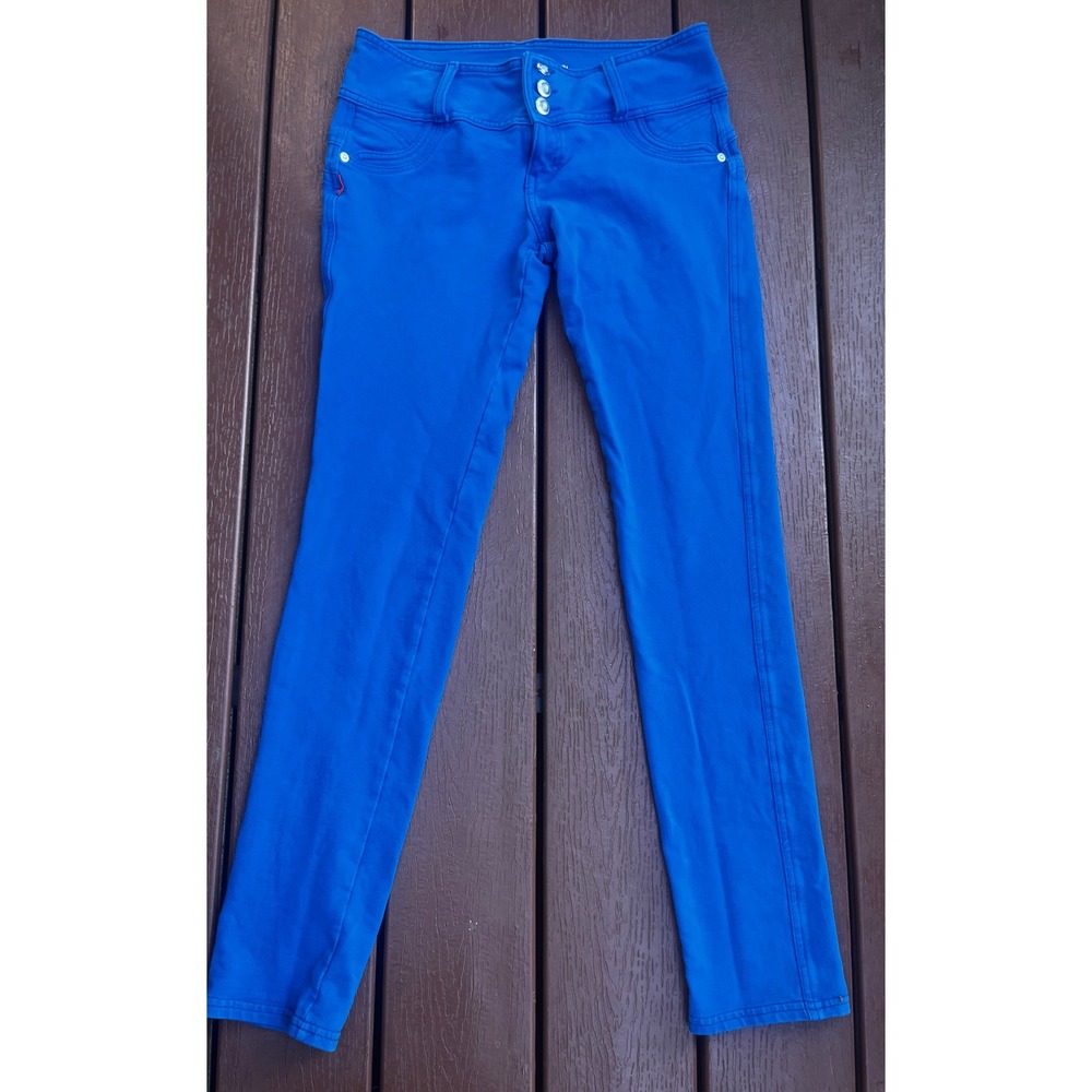 U-Turn Jeans Royal Blue Skinny Pants Triple Button High Waist Size L 42 (127)